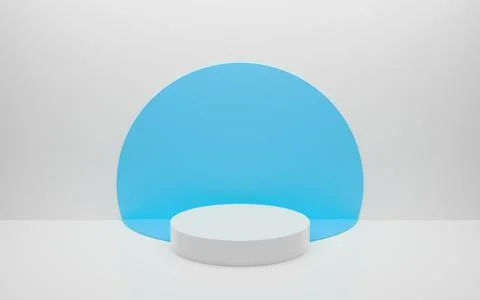 Abstract minimal empty podium with circle details on the wall. Empty room con Stock Illustration