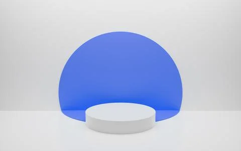 Abstract minimal empty podium with circle details on the wall. Empty room con Stock Illustration