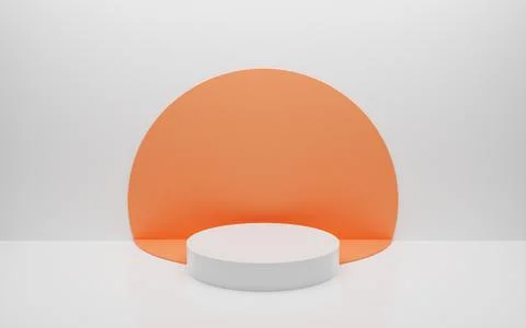 Abstract minimal empty podium with circle details on the wall. Empty room con Stock Illustration