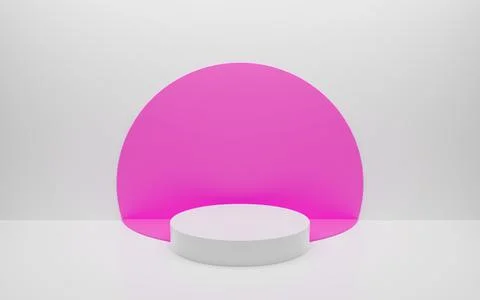 Abstract minimal empty podium with circle details on the wall. Empty room con Stock Illustration