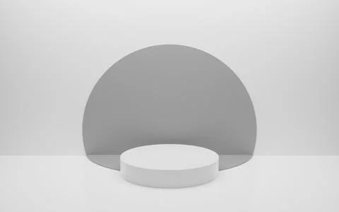 Abstract minimal empty podium with circle details on the wall. Empty room con Stock Illustration