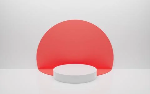 Abstract minimal empty podium with circle details on the wall. Empty room con Stock Illustration