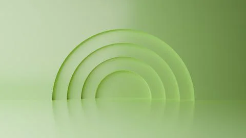 Abstract minimal empty podium with circle details on the wall. Empty room con Stock Illustration