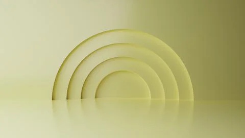 Abstract minimal empty podium with circle details on the wall. Empty room con Stock Illustration