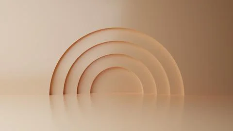 Abstract minimal empty podium with circle details on the wall. Empty room con Stock Illustration