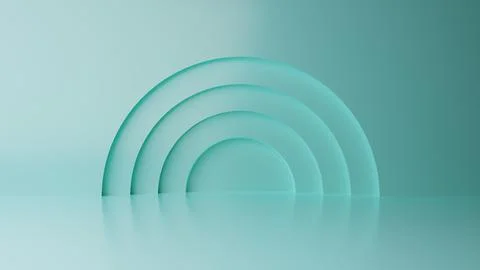 Abstract minimal empty podium with circle details on the wall. Empty room con Stock Illustration