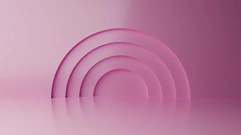 Abstract minimal empty podium with circle details on the wall. Empty room con Stock Illustration