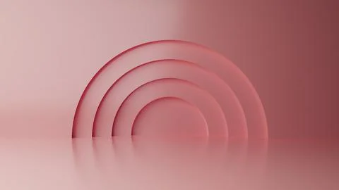 Abstract minimal empty podium with circle details on the wall. Empty room con Stock Illustration