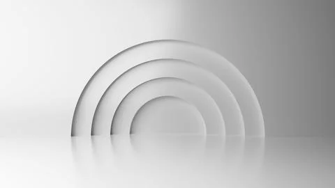 Abstract minimal empty podium with circle details on the wall. Empty room con Stock Illustration