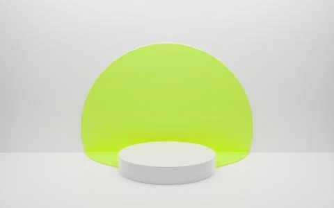 Abstract minimal empty podium with circle details on the wall. Empty room con Stock Illustration