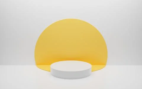 Abstract minimal empty podium with circle details on the wall. Empty room con Stock Illustration