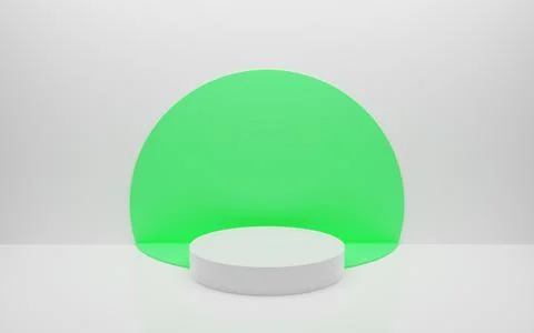 Abstract minimal empty podium with circle details on the wall. Empty room con Stock Illustration