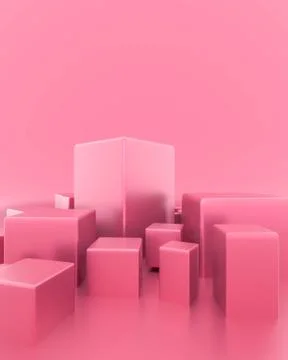 Abstract minimal empty podium on pink color background with box stand concept Stock Illustration