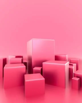 Abstract minimal empty podium on pink color background with box stand concept 스톡 일러스트