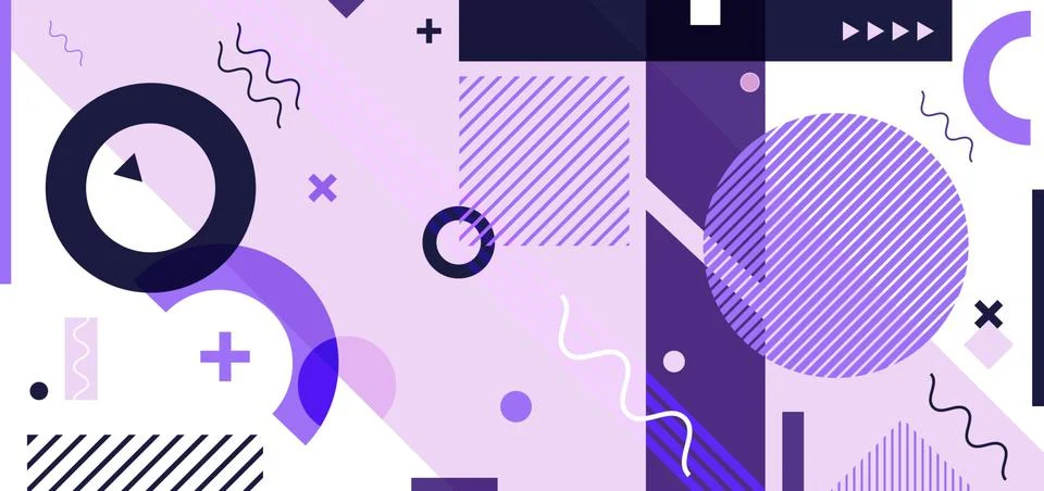 Abstract minimal geometric pattern purple memphis style white background Stock Illustration