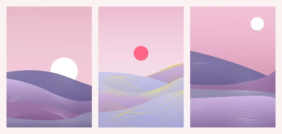 Abstract minimal gradient landscape set, template background for social media Stock Illustration
