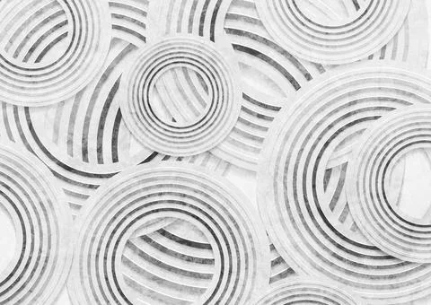 Abstract minimal grunge background with black and white striped circles Stock Illustration