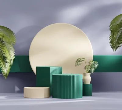 Abstract Minimal Modern Platform Podium with Plant Product Presentation and.. Stock Illustration