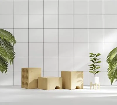 Abstract Minimal Modern Platform Podium with Plant Product Presentation and.. Stock Illustration