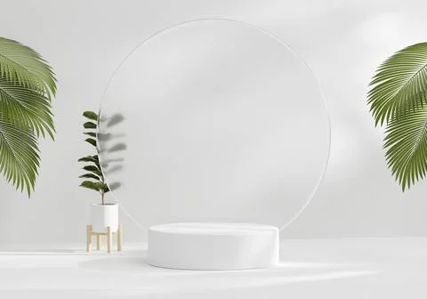 Abstract Minimal Modern Platform Podium with Plant Product Presentation and.. Stock Photos