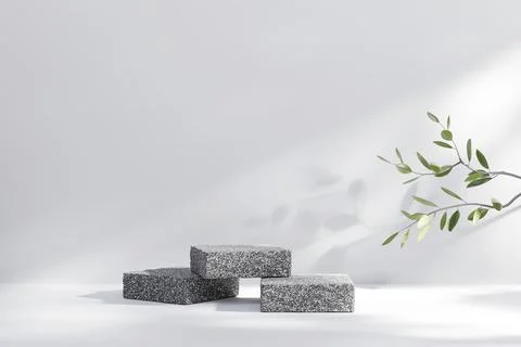 Abstract Minimal Modern Platform Podium with Plant Product Presentation and.. Stock Photos