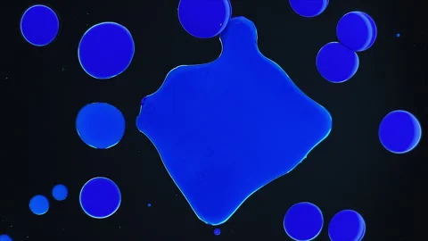 Abstract Minimal Paint Blobs Background. Blue drops of paint connects on Black Stock Footage 274028712