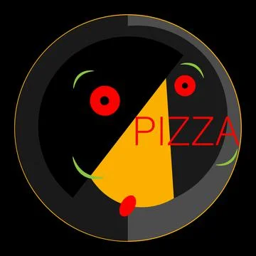 Abstract minimal pizza logo from geometric shapes on dark background Stock Illustration