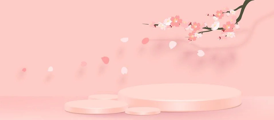 Abstract minimal scene with geometric forms. cylinder podium in pink background Stock Illustration