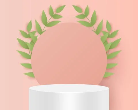 Abstract minimal scene with geometric forms. cylinder white podium in pink Illustrazione stock