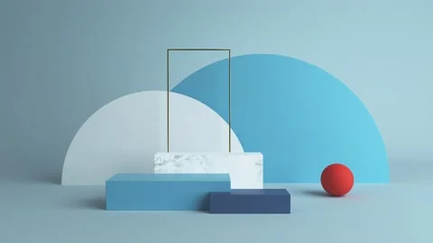 Abstract minimal scene with geometrical forms. Cube podiums in cream cwcase Stock Footage 153410115