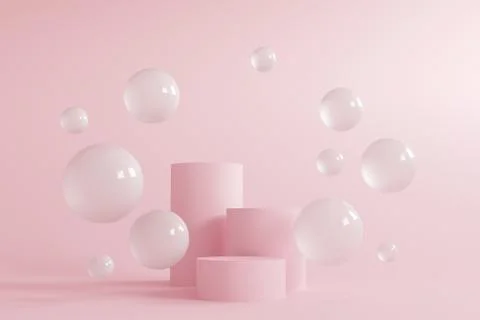 Abstract minimal scene with geometrical forms. Cylinder podiums in cream pink Stock Illustration