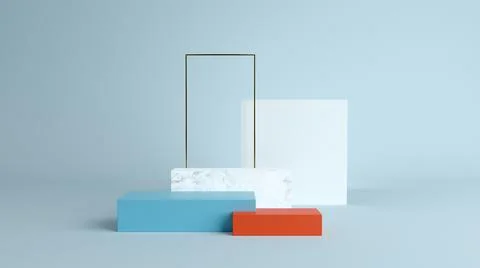 Abstract minimal scene with geometrical forms. Cube podiums in cream cwcase Ilustración de archivo