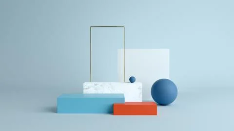 Abstract minimal scene with geometrical forms. Cube podiums in cream cwcase 스톡 일러스트