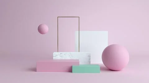 Abstract minimal scene with geometrical forms. Cube podiums in cream cwcase 스톡 일러스트