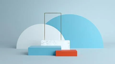 Abstract minimal scene with geometrical forms. Cube podiums in cream cwcase Ilustración de archivo