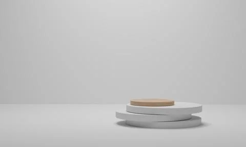 Abstract minimal scene platform. Geometric shape wood podium on white backgro Stock Illustration