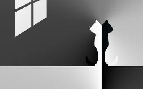 Abstract minimal two cat contrast white or black background. Concept semitone Stock Illustration