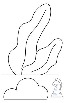 Abstract minimalist black lines creating waves, cloud shape, and knight chess イラスト素材