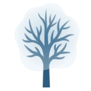 Abstract minimalist blue bare tree covered in soft winter frost and ice on .. イラスト素材