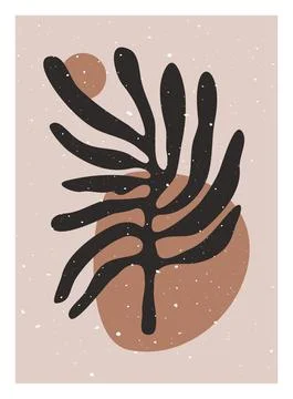 Abstract minimalist boho poster. Mid century floral neutral wall art print Stock Illustration