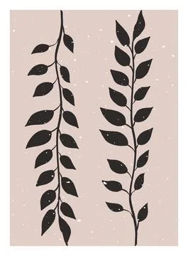 Abstract minimalist boho poster. Mid century floral branch neutral wall art Stock Illustration