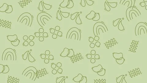 Abstract Minimalist Doodle Pattern Green Background. Stock Illustration