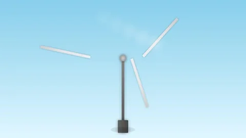 Abstract minimalist illustration of a rotating wind turbine generator blade Video stock 335118247