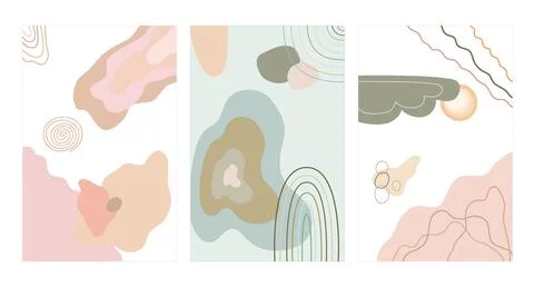 Abstract minimalist posters set, simple forms, organic geometric shape vector イラスト素材