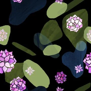 Abstract minimalist seamless pattern. Green and blue stains with pastel pink Stock Illustration
