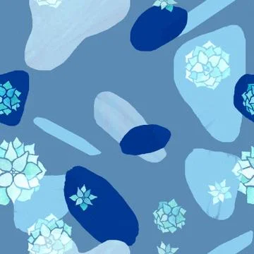 Abstract minimalist seamless pattern. Pastel and navy blue shapes with Stock Illustration