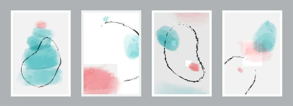 Abstract minimalist vector poster set. Collection of hand painted illustration Stock Illustration