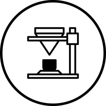 Abstract minimalistic depiction of a 3D printer in a circular format Stock Illustration