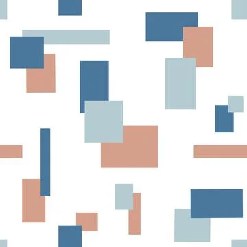 Abstract minimalistic seamless pattern of pink and blue rectangles on a white Stockillustratie