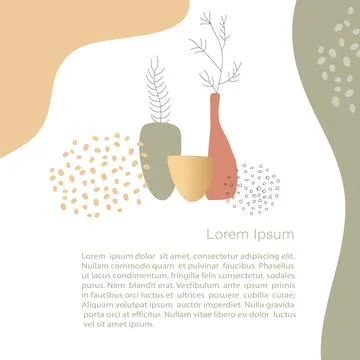 Abstract minimalistic Vector, vases with branches banner. line art drawing wi Stock Illustration